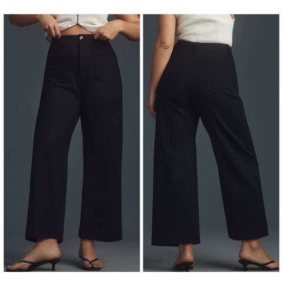 Anthropologie Maeve The Colette Cropped Wide Leg Pants Black Ponte Knit Size 31 - Picture 1 of 12